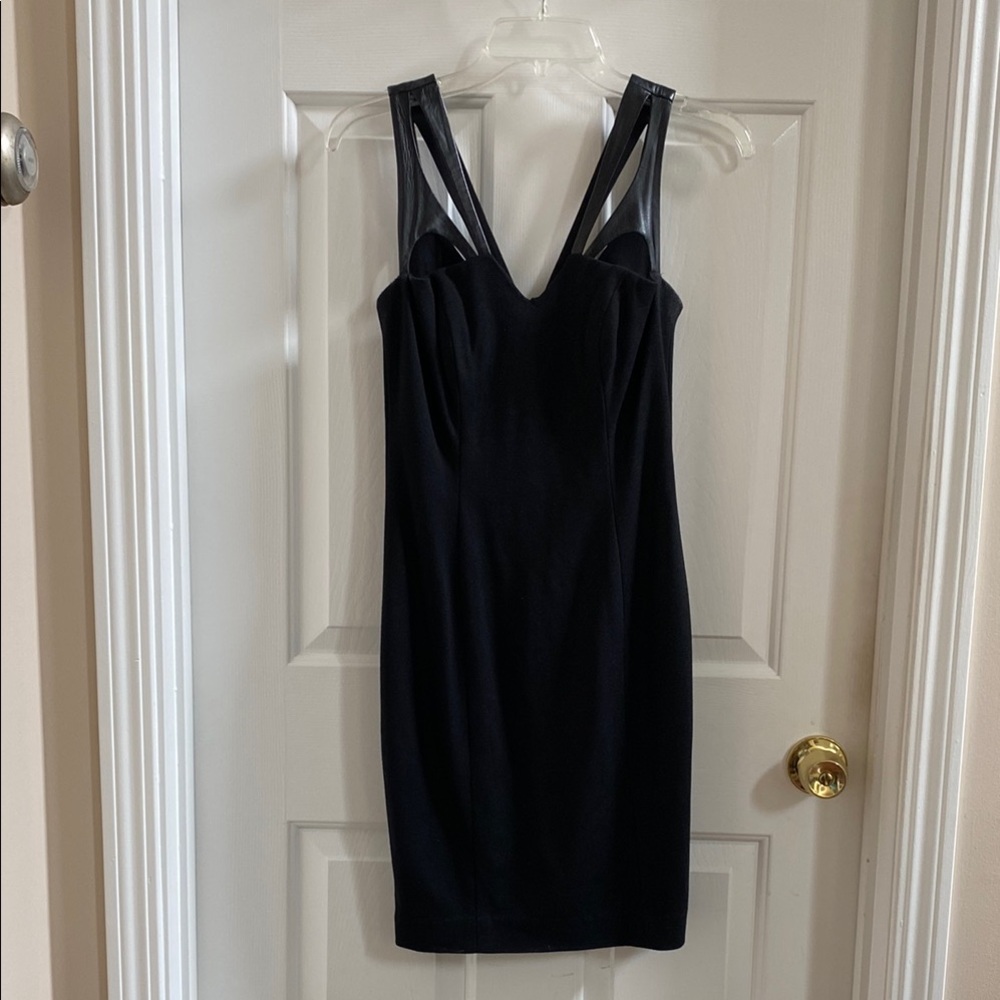 Cynthia Steffe Elegant Black Dress with Genuine Leather Straps